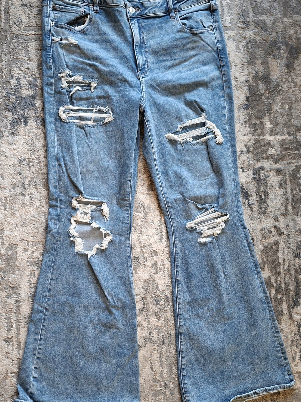 American Eagle Size 20 Stretch Light Blue Distressed Flare Jeans High Rise